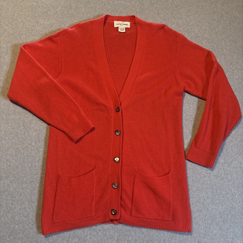 Casual Corner 100% Lambs Wool Red Cardigan Sweater Men's L Button Up‎ W/ Pockets